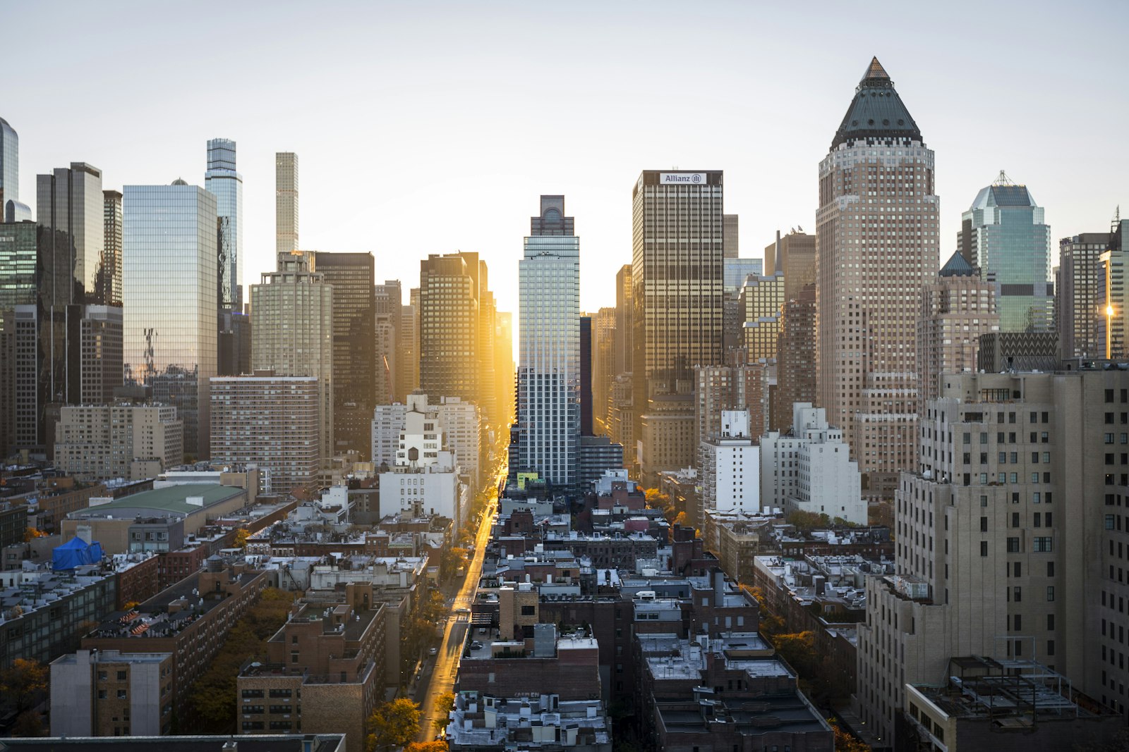 City financial district at dusk